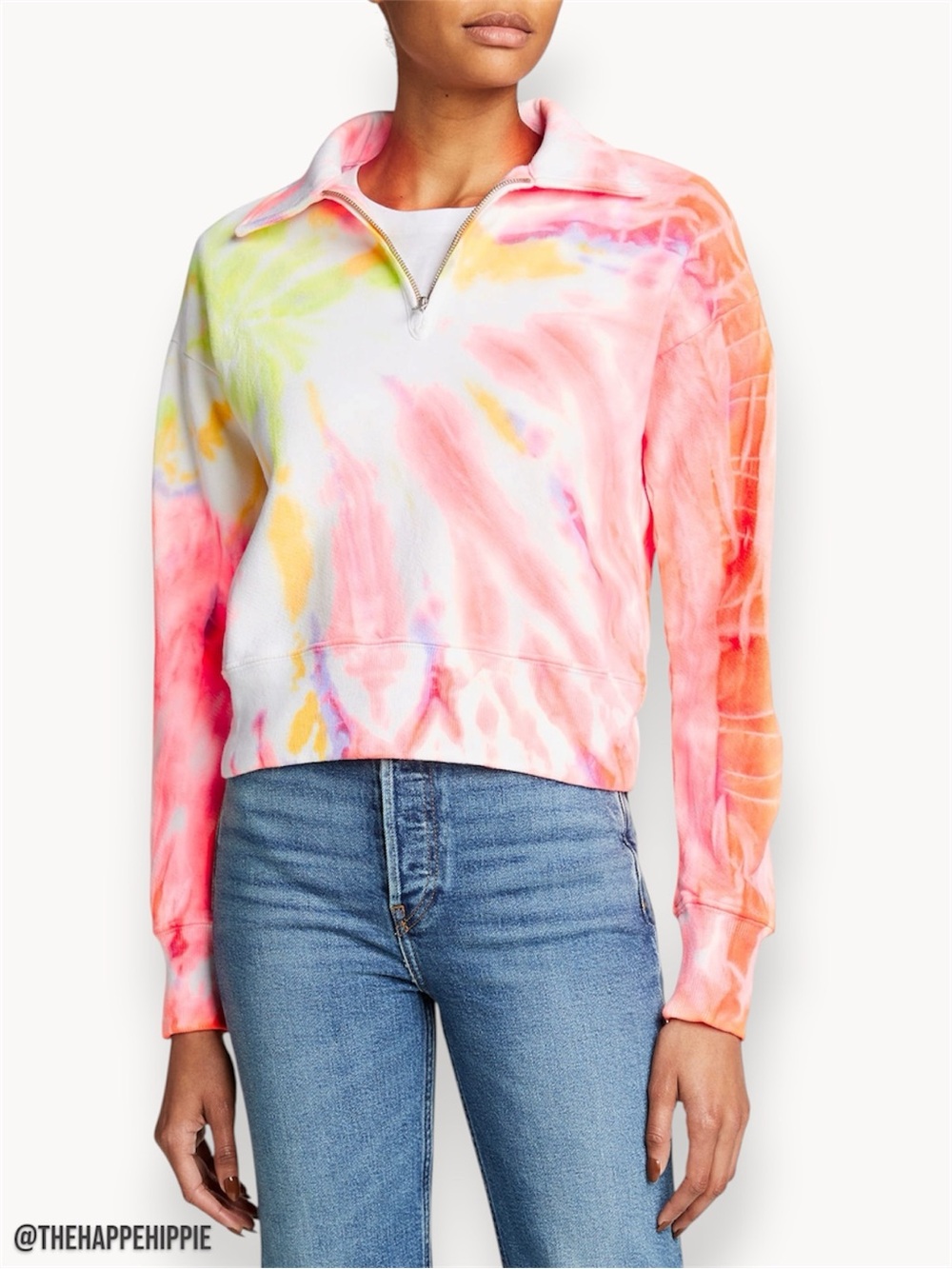 🏷️ Re/Done Tie-Dye Half-Zip Sweatshirt in Pink Multi - NWT
